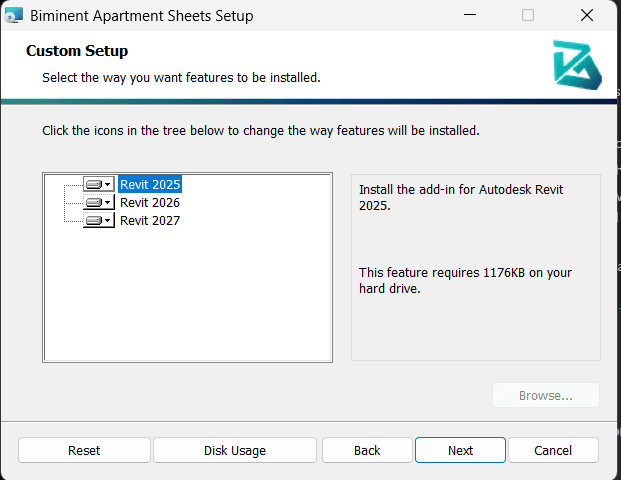 Figure 2. Installer, Revit version selection