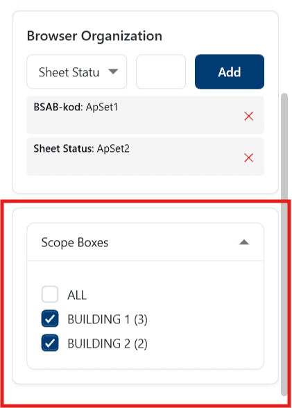 Figure 8. Rotation settings and Scope Boxes panel