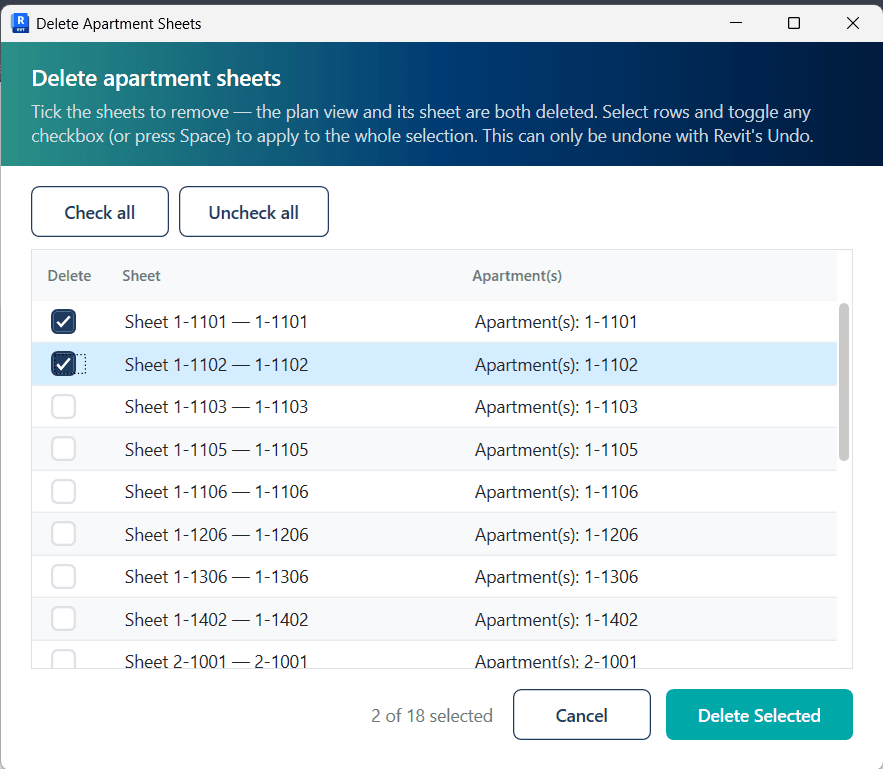 Figure 14. Delete Sheets dialog