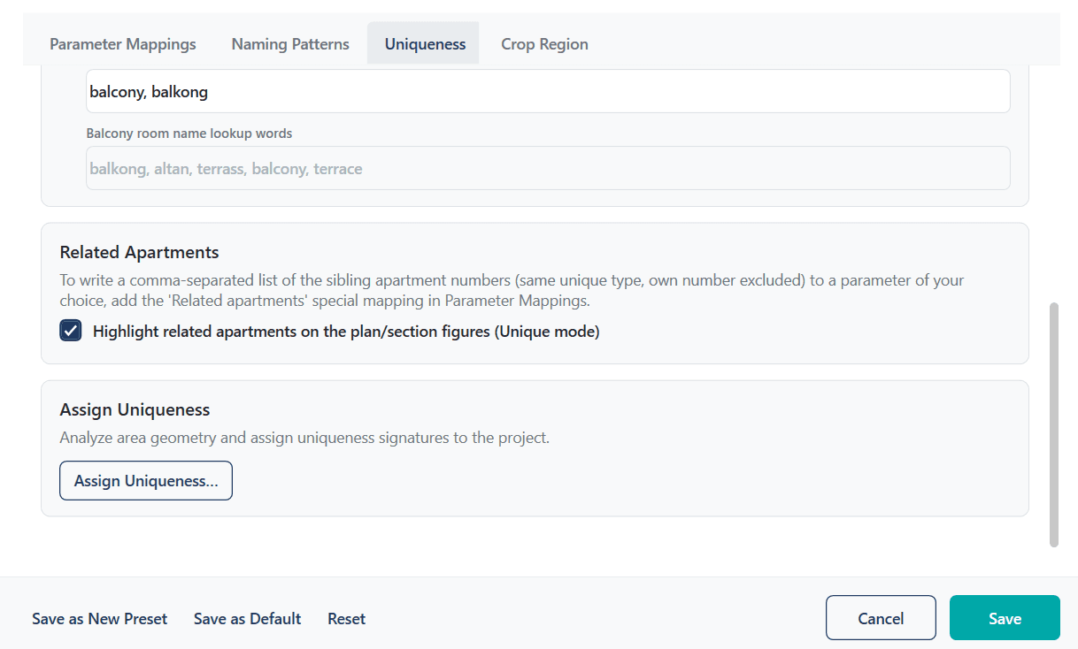 Figure 15. Assign Uniqueness dialog