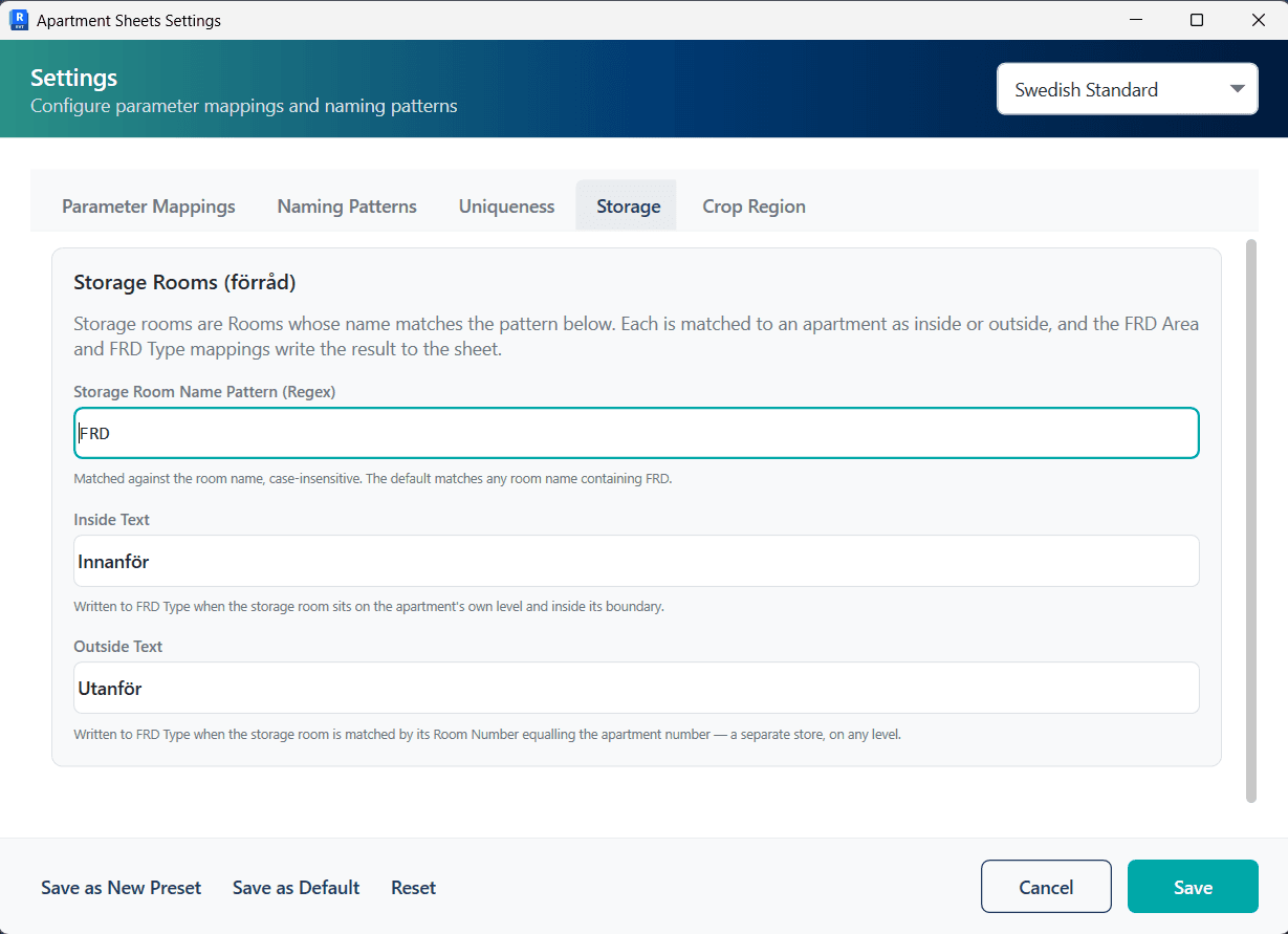 Figure 21. Settings, Storage tab