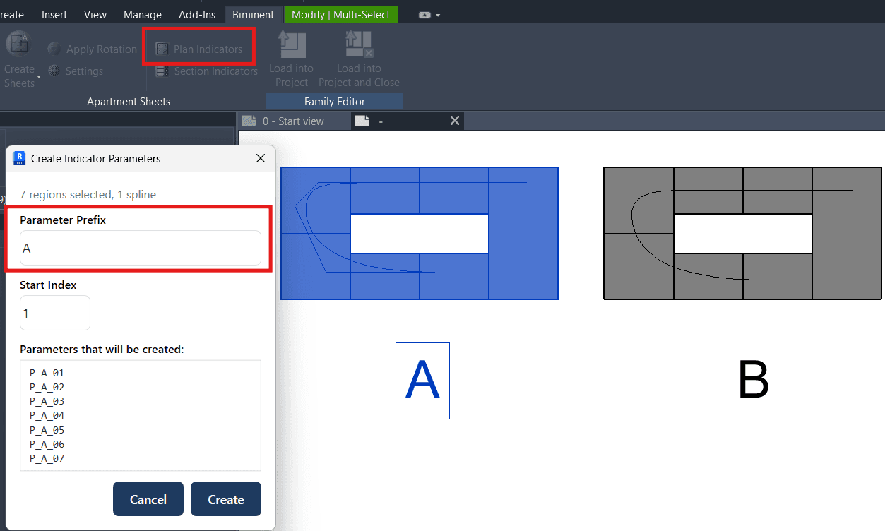 Figure 24. Plan indicators in the Family Editor