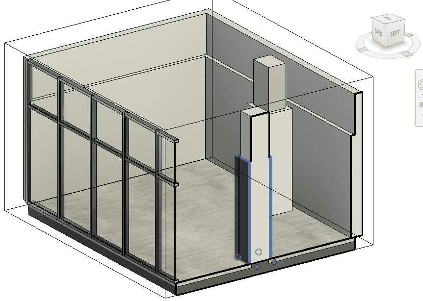 3D view showing finish walls wrapping around an existing column
