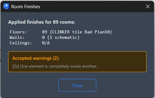 Results window showing finish counts