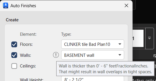 Thick wall warning icon next to wall type dropdown